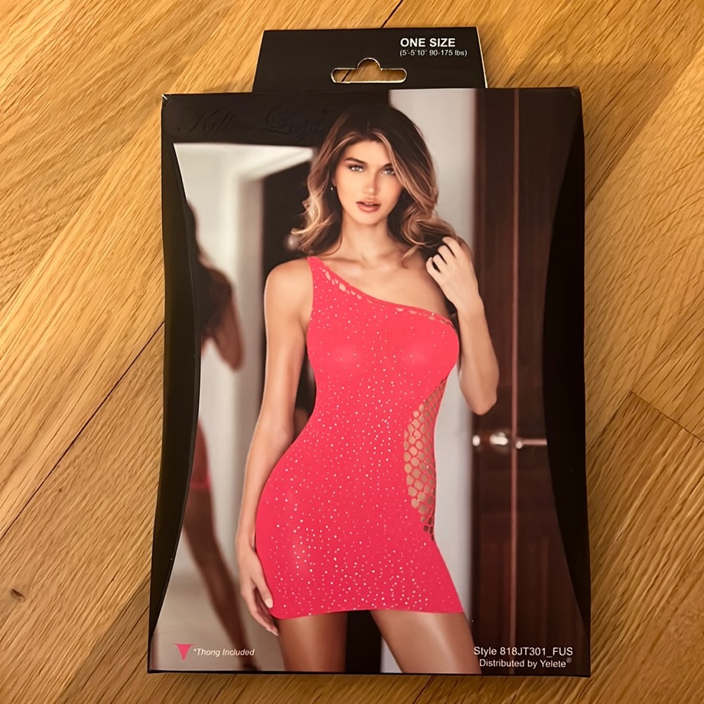 Pink Rhinestone One Shoulder Dress - Picture 2 of 5